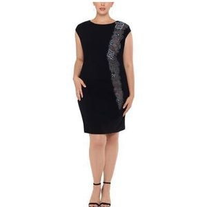 XSCAPE Elegant Black Cocktail Dress – Cap Sleeve, Jewel Neck, Bodycon